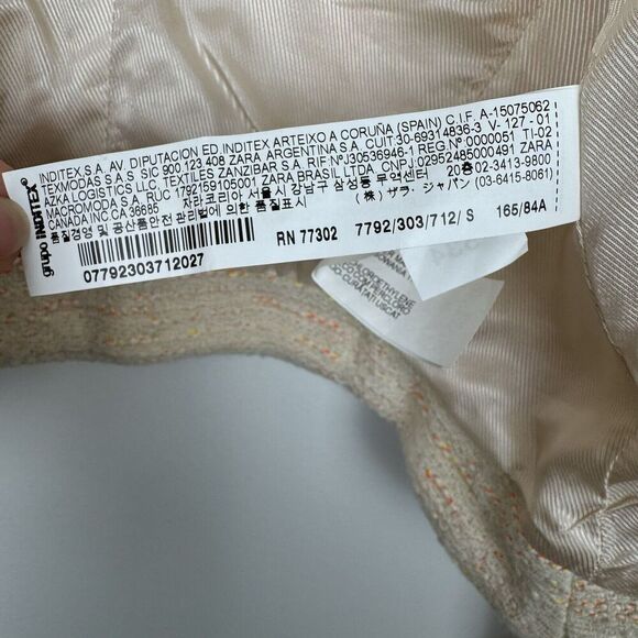 Zara Womens Tweed Moto Jacket Small Ivory Neon Texture Full Zip Blazer Career - Picture 12 of 16